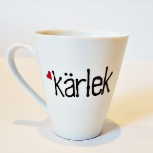 Hand Painted Red & White Love "Kärlek" Coffee Cup